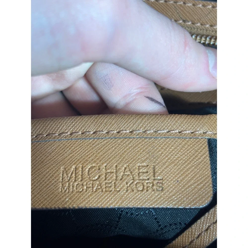 Michael Kors Black Nylon Tan Leather Trim Tote Bag Gold MK Logo Padlock‎ Charm